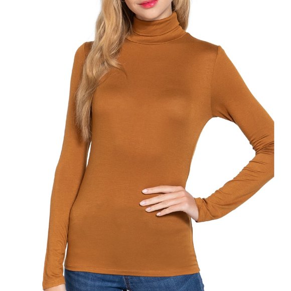 Active Basic Tops - NWT- SOFT! Rayon Jersey Turtleneck, Caramel